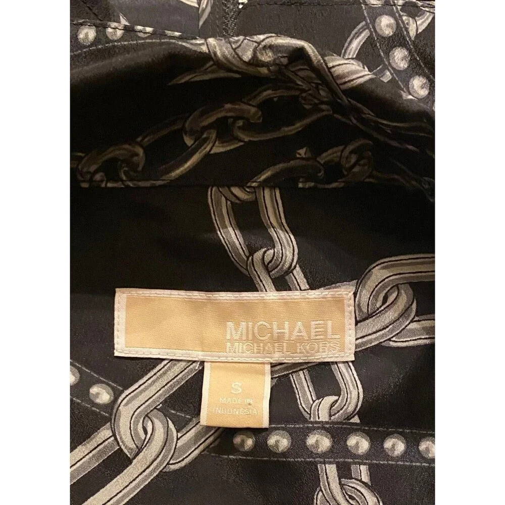 MICHAEL KORS BLACK Women's Lightweight Summer Jacket Chain & Lock Print Size S